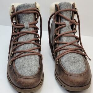 Sorel 7M Ankle Lace Up Boot Brown Leather Waterproof All Weather Sherpa Lined